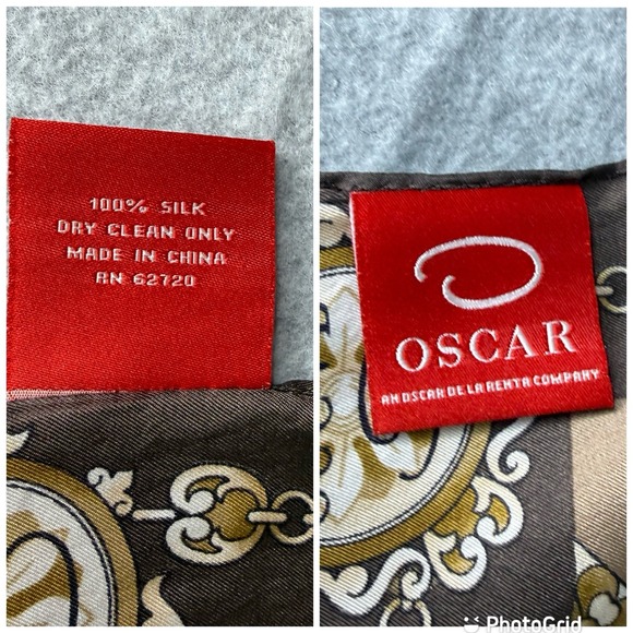 Oscar De La Renta Brown Silk Rectangle Scarf One Size Chain Print Old Money - Picture 14 of 14